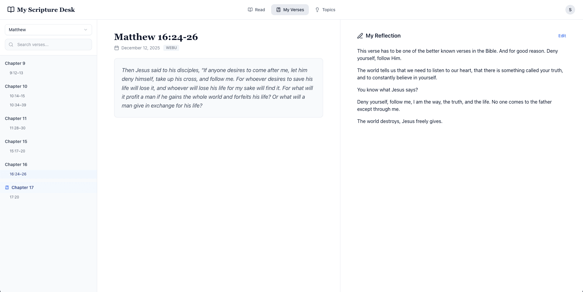 ScriptureDesk reflection and saved verses